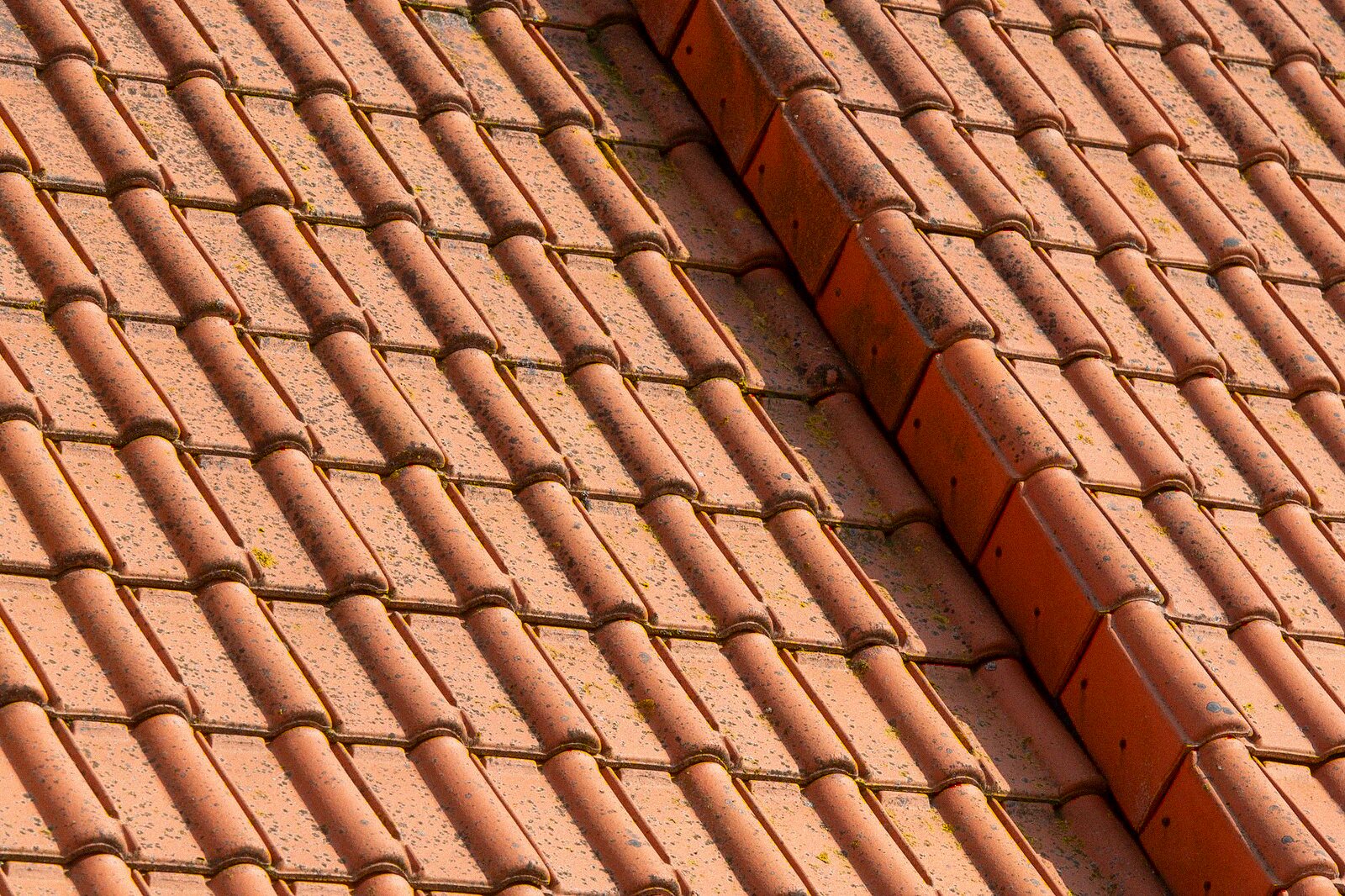 Close-up of a red barrel tile roof, the roof type most common across South Florida